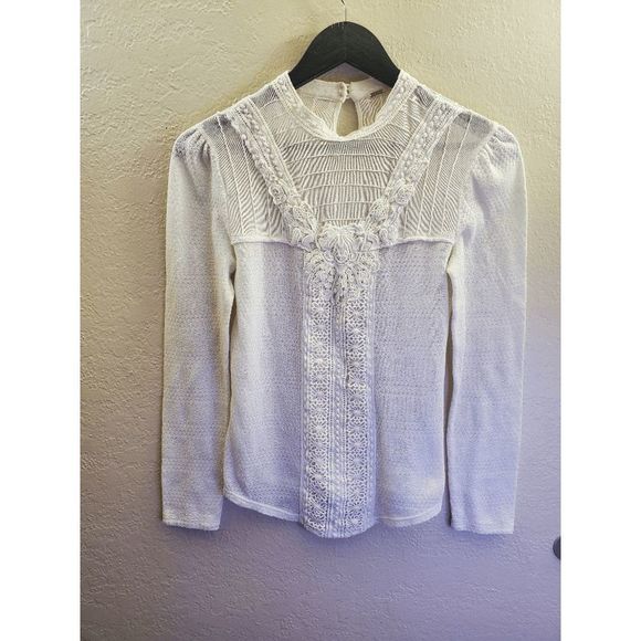Free People Tops - Free People White Knit Lace Long Sleeve Top size S